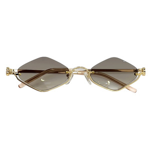 Gafas de sol con montura pequeña de metal, media montura, forma de diamante, UV400, unisex, gafas de sol de moda GG160 - Product Image 5