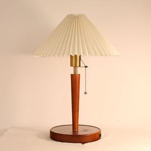 American Retro Fabric Light Study Hotel Living Room Bedroom Bedside Wood Table <b>Lamp</b> with <b>Wireless</b> Charger - Product Image 3