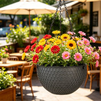 Pot de fleurs suspendu traditionnel de luxe à auto-arrosage avec trous de drainage 4,74 L en PP durable, circulaire, non revêtu