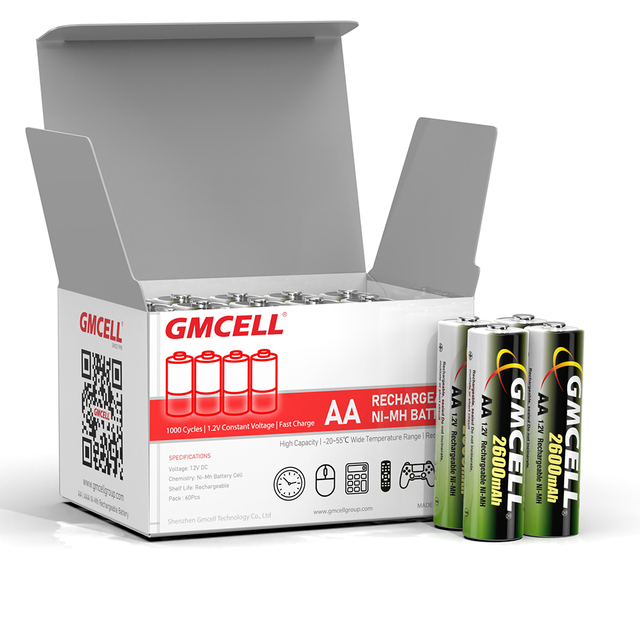 Wholesale Ni-mh Rechargeable Batteries AA 2600mah 1.2v Nimh Aa Battery 60pcs for Toys Alarm Clock