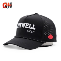 Casquette de baseball 5 panneaux imperméable personnalisée avec broderie 3D de votre logo, perforations laser et cordon de golf