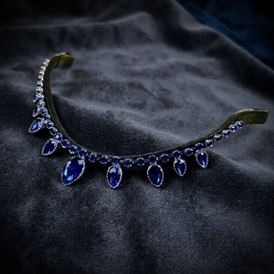 Fronture de cheval en cuir de qualité supérieure avec pierres de cristal bleues |   Élégante bride anglaise pour chevaux d'équitation et de concours - Product Image 2