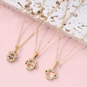 Minuscule mignon en acier inoxydable plaqué or 18 carats creux CZ pierre diamant zodiaque animaux colliers bijoux de mode pour les femmes
