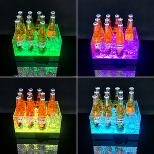 Led Illuminated Ice Bucket Square Acrylic Colorful <b>Light</b> Up <b>Beer</b> Cocktail Party KTV Beverage Tub - Product Image 1