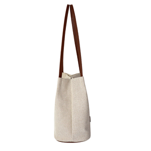 Wholesale Beige Canvas <b>Hobo</b> <b>Bag</b> with Brown Trim, Custom Logo <b>Slouchy</b> Shoulder <b>Bag</b> for Women OEM Factory - Product Image 3