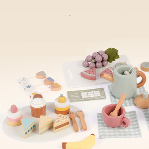 Jouets en bois à découper pour enfants, fruits et légumes réalistes, gâteaux, parfaits pour le jeu d'imitation du <span class=keywords><strong>thé</strong></span> de l'après-midi en bois - Product Image 1