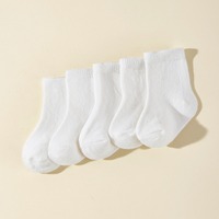 Jingwen OEM vente en gros cinq paires de chaussettes pour bébé en coton respirant blanc pur pour bébé