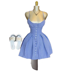 2025 estate nuova moda strisce blu <span class=keywords><strong>parola</strong></span> abito a fascia irregolare per le donne Cross-Border europa Stati Uniti dolce semplice naturale - Product Image 6