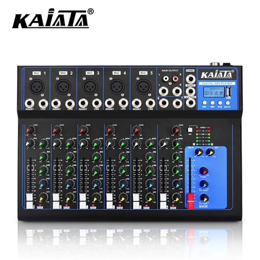 KAIKA Console de mixage audio 7 canaux MB-2 F7 Console de mixage audio MP3 Phantom 48V Alimentation pour enregistrement sur ordinateur pour enregistrement en studio