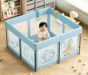 Box per Bambini Pieghevole in Rete Trasparente, Recinto di Sicurezza per Neonati con Stampa Fantasia Animale, Barriera per Area Giochi - Product Image 1