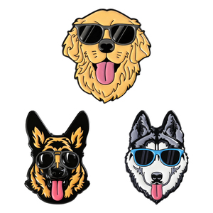 Broches de Esmalte con Diseño de Perros Golden Retriever, Pastor Alemán y Husky, con Lentes de Sol, Joyería, Regalo - Product Image 1