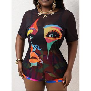 Ensemble de maillot de bain 3 pièces grande taille pour femme : tankini, short taille haute et paréo en maille à motifs - Product Image 3
