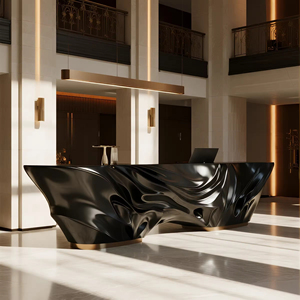เคาน์เตอร์ต้อนรับสีดำ ดีไซน์รูปทรงคลื่นที่เป็นเอกลักษณ์ สำหรับสำนักงานสมัยใหม่ โรงแรม และพื้นที่ค้าปลีก - Product Image 1