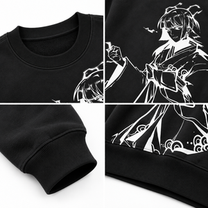 Sweat-shirt à col rond personnalisé avec impression d'anime, noir et blanc, motif <span class=keywords><strong>manga</strong></span>, coupe oversize, épaules tombantes, coton épais, vente en gros - Product Image 3
