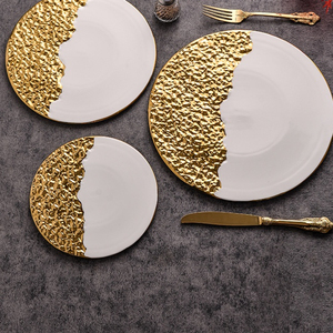 Assiette en céramique blanche à bord doré, motif rocheux, pour restaurant, hôtel, dîner élégant, steak, pâtes, salade - Product Image 2