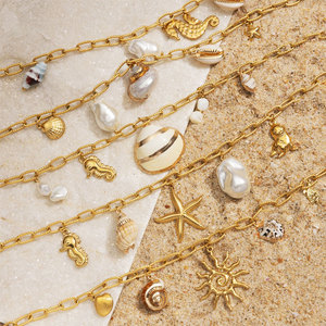 Collares de Moda Hawaiana de Verano, Joyería de Acero Inoxidable 316L, Collar de Conchas Marinas Chapado en Oro de 14k y 18k para Mujer - Product Image 2