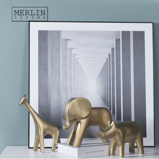 Merlin Living Gold Animal Shaped Ornaments Ceramic Decoration Art Crafts Office Christmas Nordic Home Decor Accessories