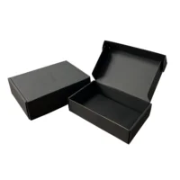 Boîtes d'expédition écologiques noires mates avec impression personnalisée, boîtes en carton ondulé pour l'emballage e-commerce