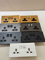Prise double 13A UK et 16A Europe (172*86) avec interrupteurs universels à bascule, panneau en acier inoxydable noir, ports USB-C, style rétro moderne pour la maison
