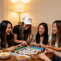 Casquette Trucker en Mousse Personnalisée avec Logo Tissé Motif Tuiles de Mahjong Chinois, Dos en Maille et Fermeture Snapback pour Hommes et Femmes