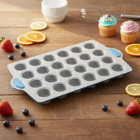 Loyang Muffin Mini 24 Cup Anti Lengket Baja Karbon Gagang Silikon Tebal 0.6mm Ramah Lingkungan Aman untuk Mesin Cuci Piring Loyang Panggang Stylish