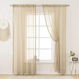 Rideaux transparents pour chambre à coucher de filles, Voile Pom Pom, 2 panneaux - Product Image 5
