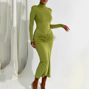 Order Online Long Sleeve Turtle Neck Bodycon Dress High-Quality Tweed  Material | Alibaba.com