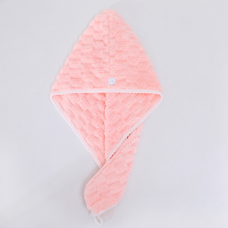 Gorro de secado para el cabello rosa, una sola capa, 25x65cm (borde acanalado blanco).