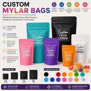 Bolsas de Mylar Personalizadas al por Mayor, Bolsas a Prueba de Olores para Dulces y Gomitas, a Prueba de Niños, en Colores Lisos y Tamaños Personalizados de 3.5g, 7g, 14g y 28g - Product Image 1