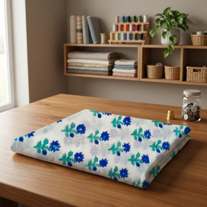 Tela estampada a mano india, hermosa y moderna, con estampado floral hecho a mano, tela de algodón para confección de trajes Salwar, material para hacer vestidos. - Product Image 1