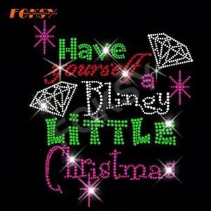Kim Cương Và Bling Little Christmas Letter Hot-Fix Mô Hình Rhinestone Hàn Quốc Pha Lê Rhinestone Hồng Ribbon Thiết Kế Flatback