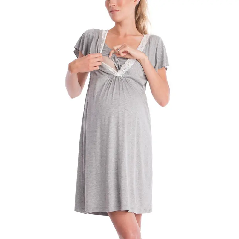 Atacado senhora maternidade vestido laço função gravidez desgaste pano algodão pijama