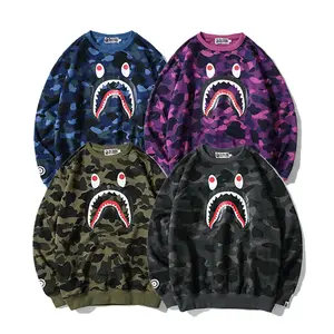 New Product Explosion Men's Camouflage Shark Head Crew-neck Sweatshirt Customized Exclusive Pattern Logo Men's Sweatshirt