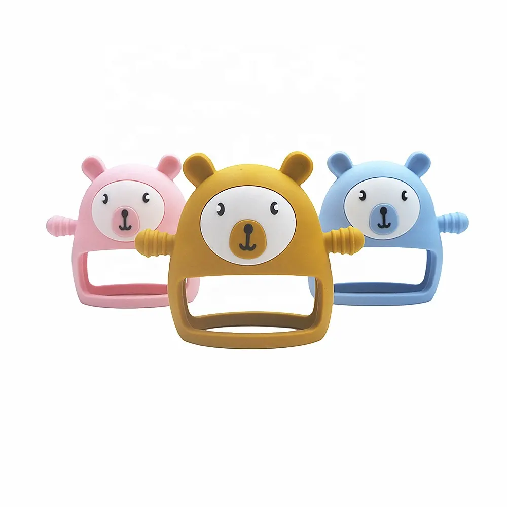 Mordedor para bebé Molar fácil de sostener, juguetes de dentición con Logo personalizado, forma de oso para recién nacidos, relajante