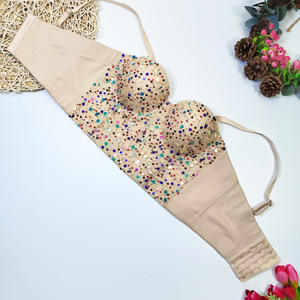 Elegante camisola de espina de pescado con cuentas bordadas de lentejuelas, ropa exterior para mujer, <span class=keywords><strong>faja</strong></span> de cintura corta ajustada sin tirantes con anillo de acero - Product Image 4