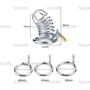 Heetverkopende mannelijke SM roestvrijstalen cock cage metalen mannelijke kuisheidsapparaat metalen <span class=keywords><strong>penis</strong></span> cock ring cage bondage seksspeeltjes voor mannen - Product Image 5
