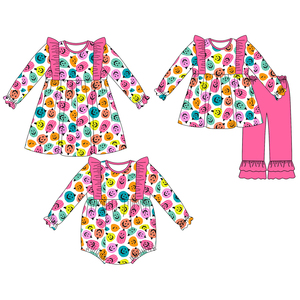 Tenues d'Halloween colorées et personnalisées pour petites filles citrouille Boutique robe barboteuse pour bébé vente en gros vêtements pour enfants assortis de sœurs - Product Image 1