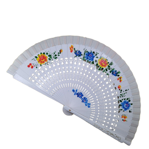 Ventagli in Bambù Dipinti a Mano Blu con Motivi Floreali Traforati 23cm Stile Spagnolo Artigianato in Legno Pieghevole - Product Image 2