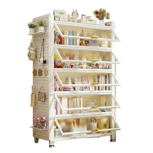 Étagère à livres en acier Three Arrows à 6 niveaux avec couvercle rabattable anti-poussière, armoire de rangement, étagère à jouets pour enfants - Product Image 5