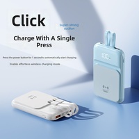Batterie externe portable ultra-fine à chargement magnétique sans fil avec câble intégré, batterie au lithium polymère 10000 mAh, sortie USB-A/USB-C