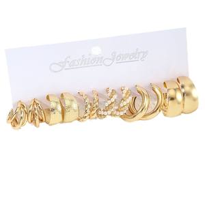 Parure de 6 paires de boucles d'oreilles tendance en alliage plaqué or, perles géométriques, pour femme, bijoux fantaisie de soirée - Product Image 5