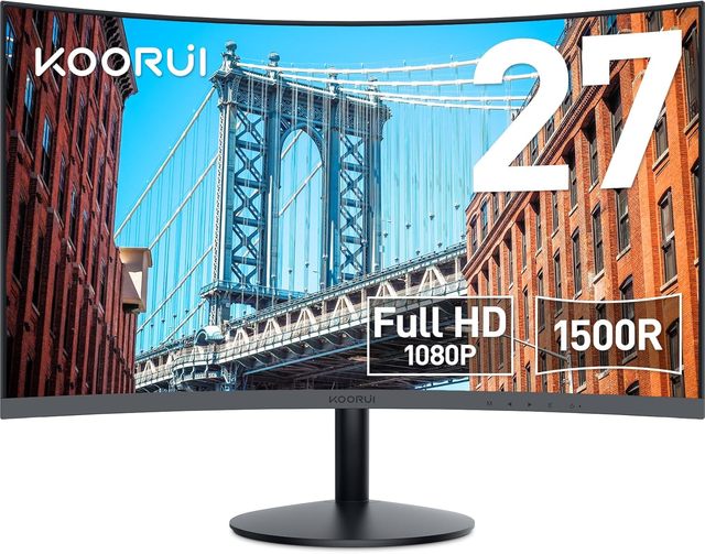 KOORUI 27 Inch Curved Computer Monitor FHD 1080P 75Hz PC Screen with VGA, Eye Care, Tilt Adjustable, Black