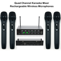 Mixeur audio karaoké 4 canaux avec effets DSP, contrôle de la réverbération réglable, microphone sans fil rechargeable (1500-1999mAh) bande UHF