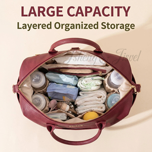 Sac à couches portable grande capacité <span class=keywords><strong>bordeaux</strong></span> avec crochets pour poussette et pochette détachable |   Ensemble sac à dos et sac à main 5-en-1 multi-usages pour maman - Product Image 4