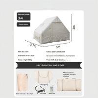 Carpa Inflable para Acampar, 3-4 Personas, Gran Tamaño, Una Sola Capa, 420D Oxford PVC, Portátil, Totalmente Automática, 2 Puertas, Bomba, Impermeable