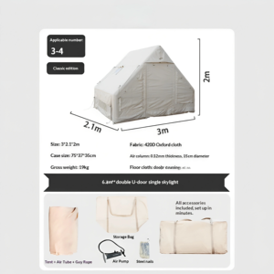 Tente de camping <span class=keywords><strong>gonflable</strong></span> 3-4 personnes, grande, monocouche, en Oxford 420D PVC, portable, entièrement automatique, 2 portes, <span class=keywords><strong>avec</strong></span> pompe, imperméable - Product Image 4