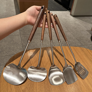 Juego de Espátulas de Cocina de Acero Inoxidable 304 y Madera de Nogal, 5 Piezas, Utensilios de Cocina, Herramientas para Saltear - Product Image 3