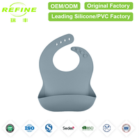 Bavoir pour bébé en silicone de qualité alimentaire REFINE, personnalisable, fermeture à bouton, lavable, imperméable, anti-huile, antibactérien