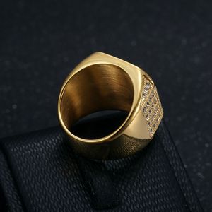 Bague pour homme Aigle des Philippines en acier inoxydable plaqué or, sertie pavé, forme géométrique, bijou cadeau - Product Image 4