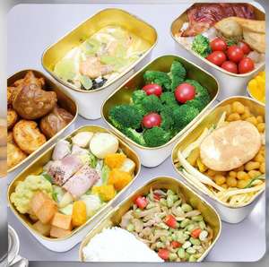 Bol à salade en feuille d'or bol jetable 500ml 650ml 750ml boîte de récipient alimentaire bol en papier jetable rectangulaire avec couvercle - Product Image 6